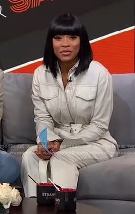 Keke’s white belted jumpsuit on GMA Strahan And Sara