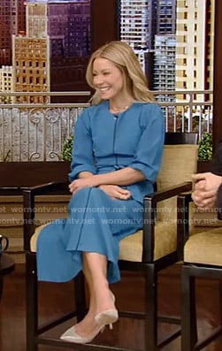 Kelly’s blue belted dress on Live with Kelly and Ryan