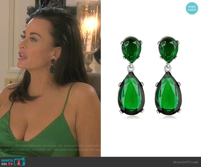 Kenneth Jay Lane Emerald Earrings worn by Kyle Richards on The Real Housewives of Beverly Hills