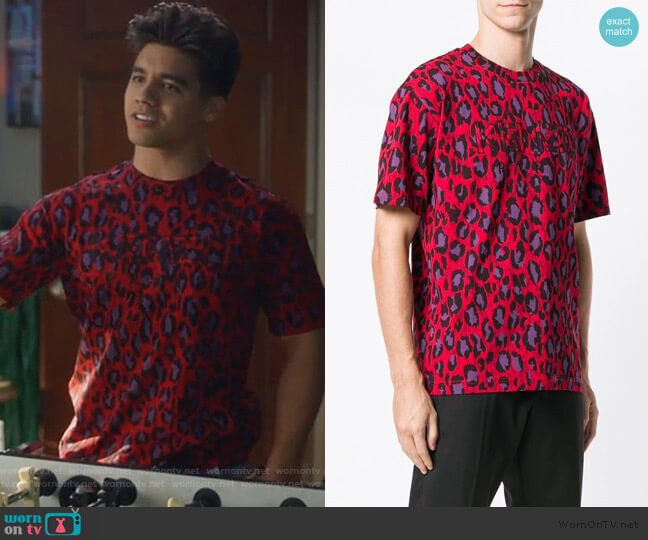 Kenzo Logo Leopard Print T-Shirt worn by Vivek Shah (Jordan Buhat) on Grown-ish