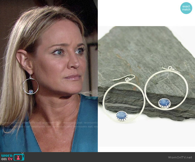 KimJakumDesigns Serenity Silver Kyanite Hoops worn by Sharon Newman (Sharon Case) on The Young and the Restless