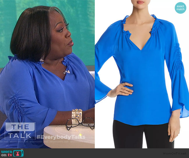Kobi Halperin Carolina Bell-Sleeve Silk Blouse worn by Sheryl Underwood on The Talk