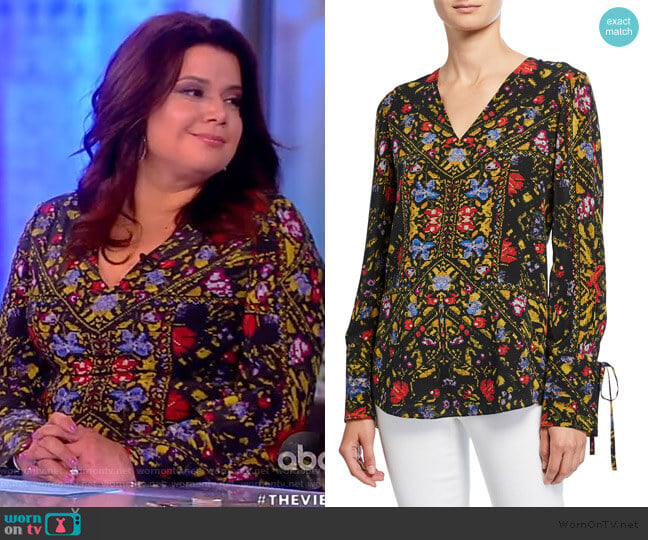 Kobi Halperin Liana Printed V-Neck Blouse worn by Ana Navarro on The View