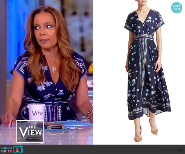 Lela Rose Floral-Print V-Neck Tea-Length Dress worn by Sunny Hostin on The View