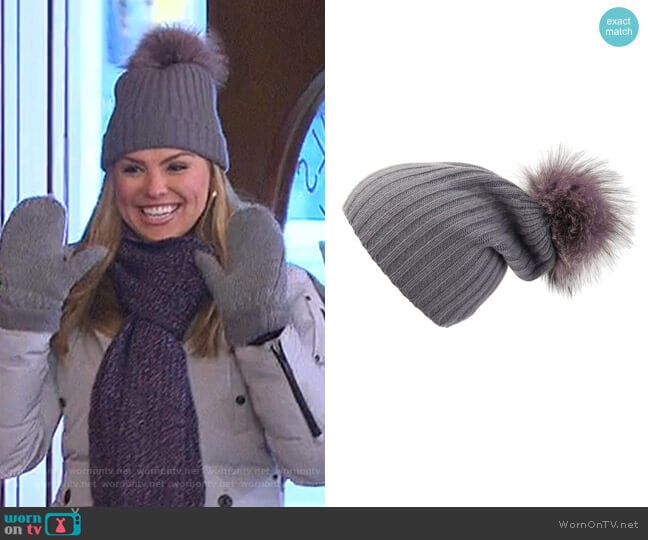 Loveknitz Ribbed Hat with Lilac Pom-Pom worn by Hannah Brown on The Bachelorette