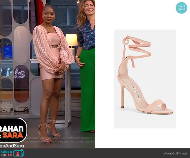 Manolo Blahnik Chaosbow Suede Sandals worn by Keke Palmer on Good Morning America