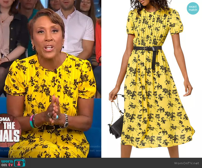 Michael Michael Kors Botanical Pintucked Dress worn by Robin Roberts on Good Morning America