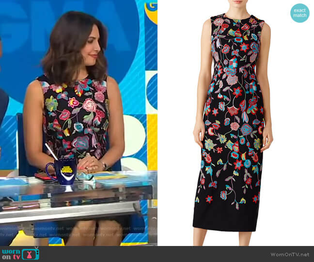 ML Monique Lhuillier Multi Floral Embroidered Dress worn by Cecilia Vega on Good Morning America
