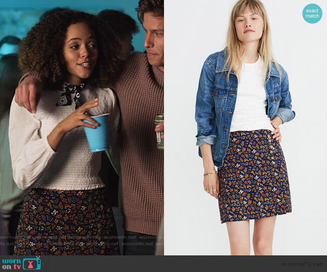 Madewell Side-Button A-Line Mini Skirt in Garden Party worn by Tabitha Foster (Quintessa Swindell) on Trinkets