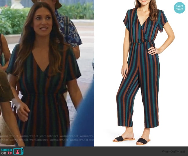Madewell Stripe Short Sleeve Wrap Jumpsuit worn by Colleen Brandon-Ortega (Angelique Cabral) on Life in Pieces