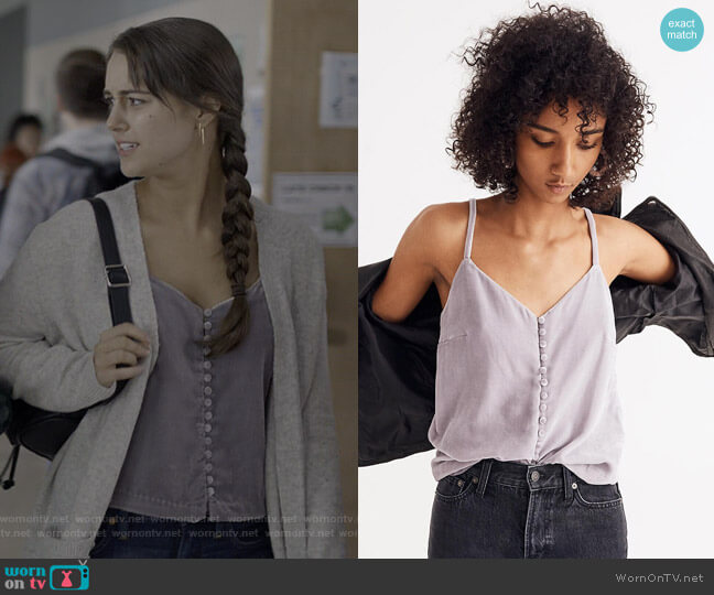 Madewell Velvet Button-Down Cami worn by Kayla Landis (Jessica Lynn Skinner) on Trinkets