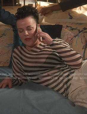 Maggie’s white and black striped top on Younger
