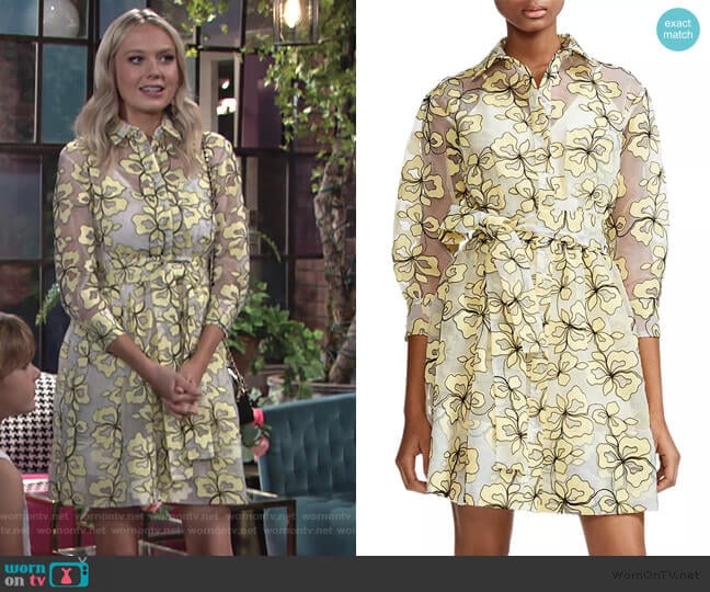 Maje Reality Floral-Embroidered Organza Shirt Dress worn by Abby Newman (Melissa Ordway) on The Young and the Restless