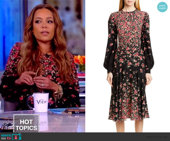 Michael Kors Degrade Floral Long Sleeve Crepe de Chine Dress worn by Sunny Hostin on The View