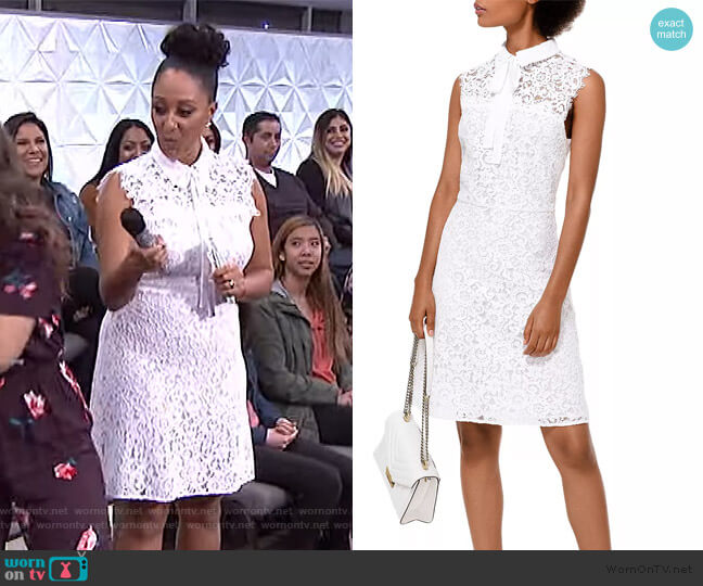 MICHAEL Michael Kors Corded Lace Tie-Neck Dress worn by Tamera Mowry on The Real