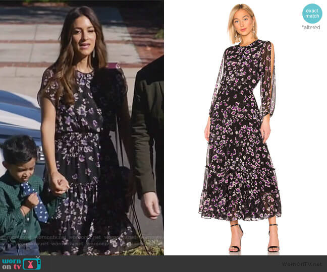 MISA Los Angeles Cesra Dress worn by Colleen Brandon-Ortega (Angelique Cabral) on Life in Pieces