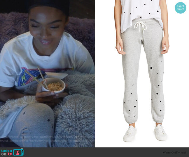 Monrow Stardust Flocking Sweatpants worn by Zoey Johnson (Yara Shahidi) on Grown-ish