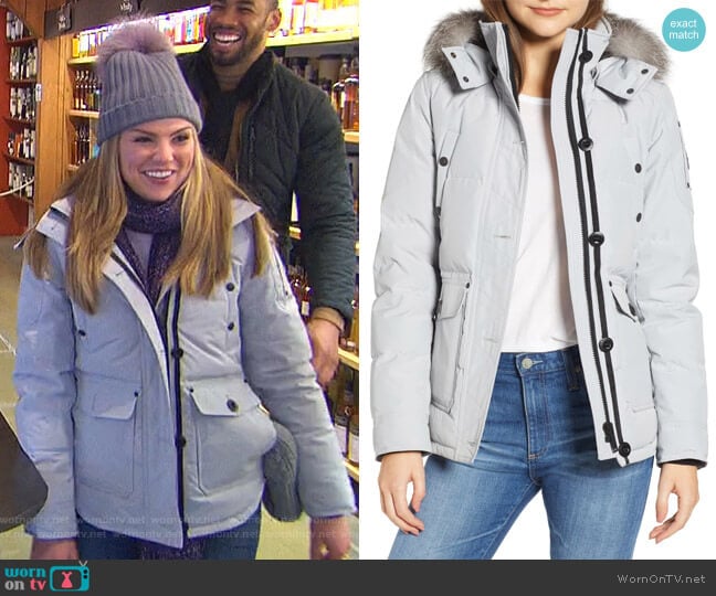 Moose Knuckles Debaies Genuine Fox Fur Trim Down Jacket worn by Hannah Brown on The Bachelorette