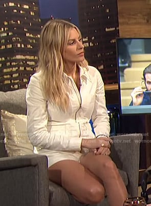 Morgan’s white zip front romper on E! News Nightly Pop