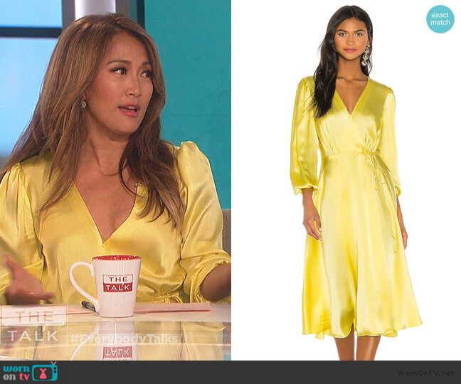 NONchalant Wrap Silk Midi Dress worn by Carrie Inaba on The Talk