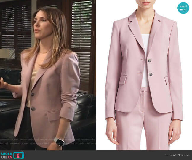 Theory Nichelle Blazer in Dusty Lilac worn by Margaux Dawson (Elizabeth Hendrickson) on General Hospital