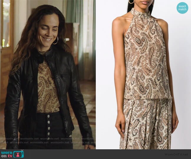 Nili Lotan Paisley Print Halterneck Top worn by Teresa Mendoza (Alice Braga) on Queen of the South