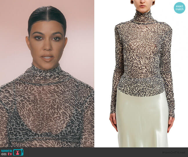 Opening Ceremony Callipygian Printed Mesh Turtleneck Blouse worn by Kourtney Kardashian on Keeping Up with the Kardashians