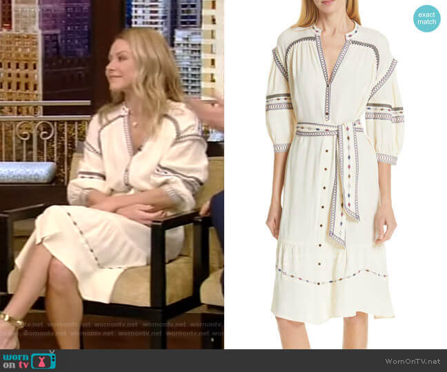 Ba&Sh Patty Embroidered Dress worn by Kelly Ripa on Live with Kelly and Mark