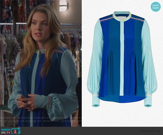 Peter Pilotto Contrast-panel silk shirt worn by Sutton (Meghann Fahy) on The Bold Type