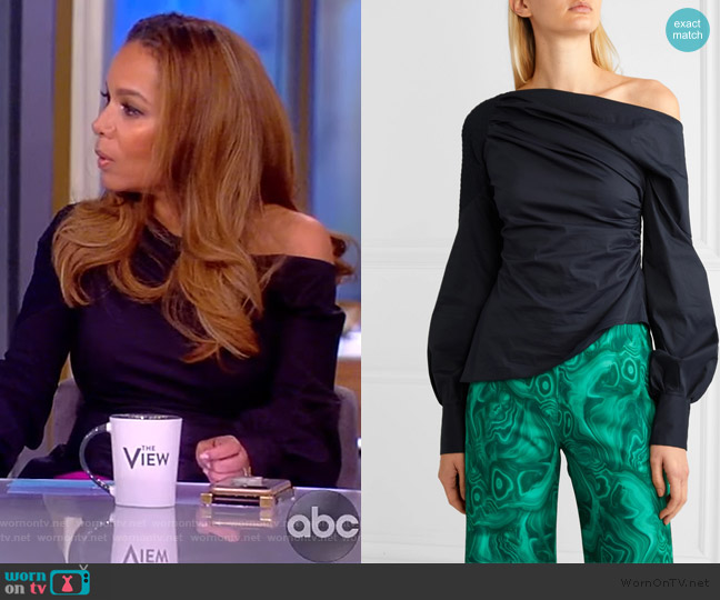 Peter Pilotto One-shoulder ruched cotton-poplin top worn by Sunny Hostin on The View