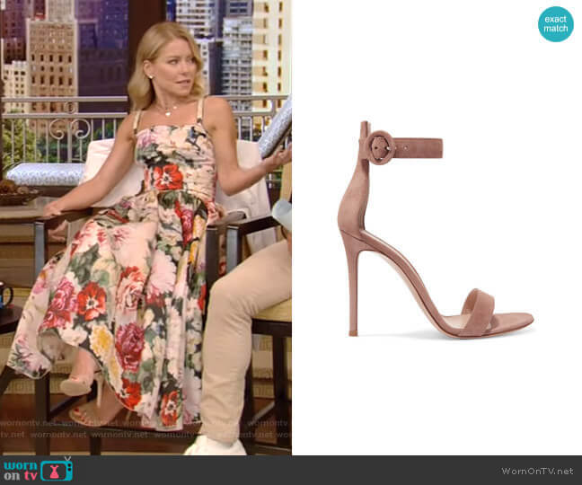 Gianvito Rossi Portofino Suede Sandals worn by Kelly Ripa on Live with Kelly and Mark
