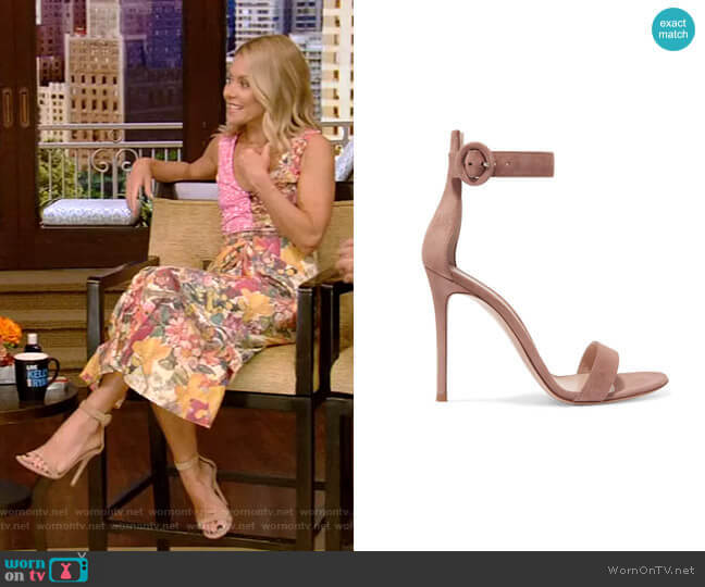 Gianvito Rossi Portofino Suede Sandals worn by Kelly Ripa on Live with Kelly and Mark
