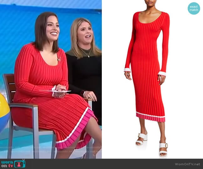 Prabal Gurung Long-Sleeve Open-Back Ribbed Knit Midi Dress