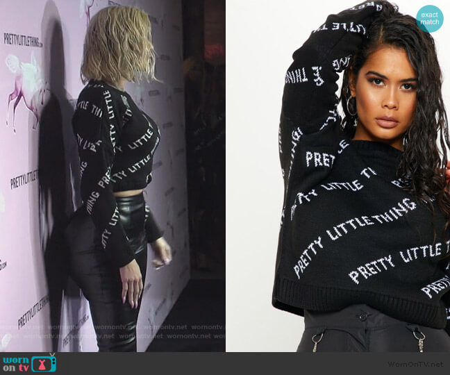 Pretty Little Thing Black Knitted Jumper worn by Khloe Kardashian on Keeping Up with the Kardashians