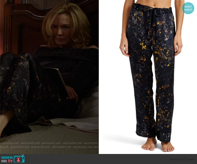 Raven & Sparrow by Stephanie Seymore Pamela Floral Silk Pajama Pants worn by Anne Montgomery (Renee Zellweger) on What/If