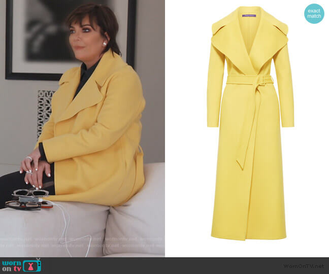 Ralph Lauren Yellow Long Belted Coat worn by Kris Jenner on Keeping Up with the Kardashians