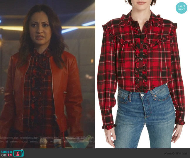 Ralph Lauren Ruffle Plaid Shirt worn by Ana Torres (Francia Raisa) on Grown-ish