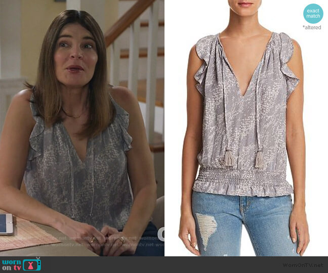 Ramy Brook Donnie Printed Top worn by Heather Hughes (Betsy Brandt) on Life in Pieces