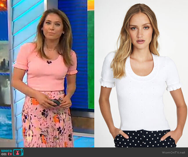 Autumn Cashmere - Spring 2019 Collection Rib Flower Stitch Tee worn by Ginger Zee on Good Morning America
