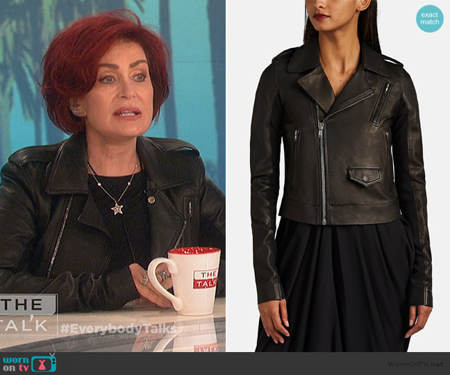Rick Owens Stooges Leather Crop Moto Jacket worn by Sharon Osbourne on The Talk