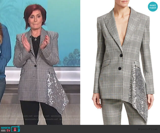 Roland Mouret Marmont Check & Sequin Blazer worn by Sharon Osbourne on The Talk