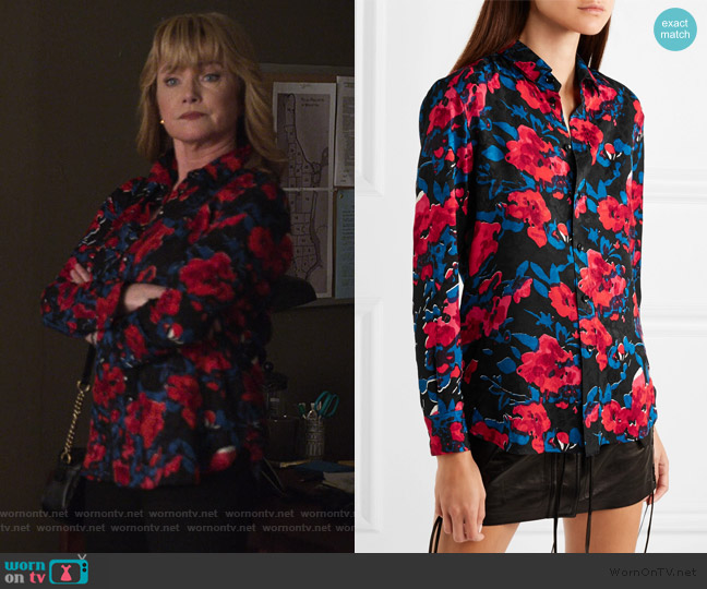 Saint Laurent Floral-print silk-jacquard shirt worn by Dorothy Walker (Rebecca De Mornay) on Jessica Jones