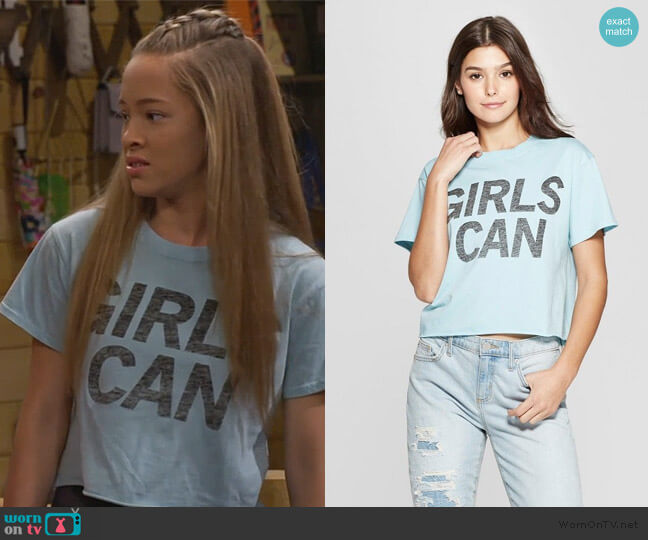 Mighty Fine Short Sleeve Girls Can Cropped T-Shirt worn by Ava (Shelby Simmons) on Bunkd