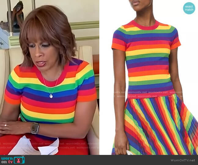 Michael Michael Kors Short Sleeve Rainbow Sweater worn by Gayle King on CBS Mornings