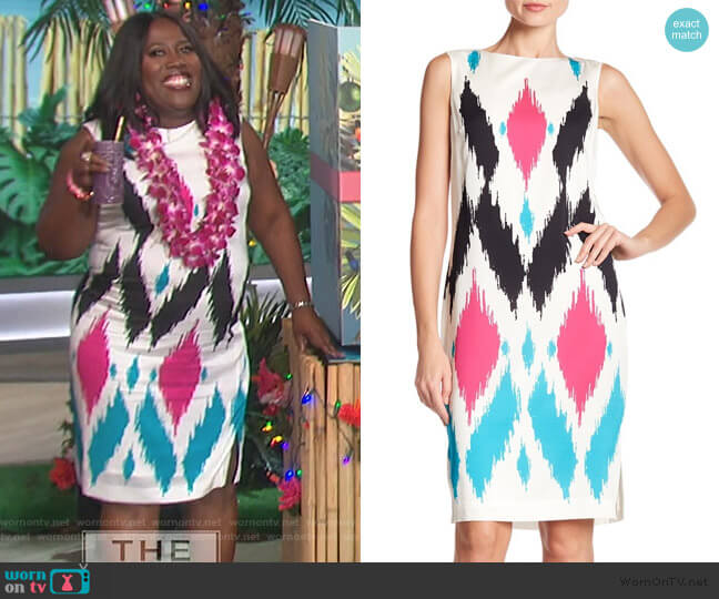 St. John Collection Sultana Ikat Print Stretch Dress worn by Sheryl Underwood on The Talk