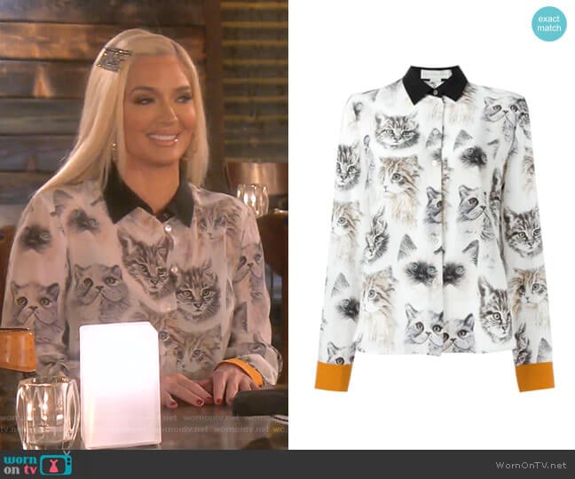 Stella McCartney Wilson Cat Print Shirt worn by Erika Jayne on The Real Housewives of Beverly Hills