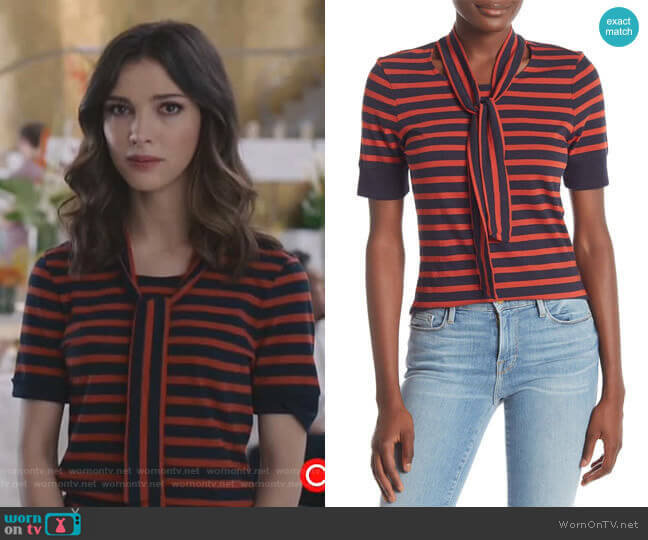 Frame Scarf Tie-Neck Striped Tee worn by Alicia Mendoza (Denyse Tontz) on Grand Hotel