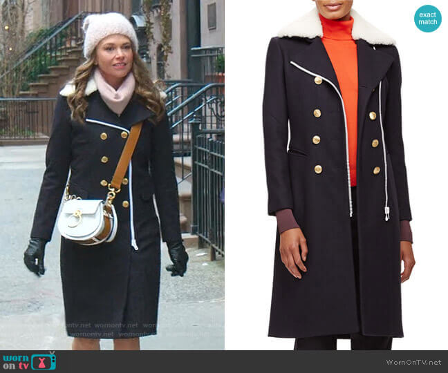 Rag & Bone Sullivan Double-Breasted Coat w Shearling Collar worn by Liza Miller (Sutton Foster) on Younger