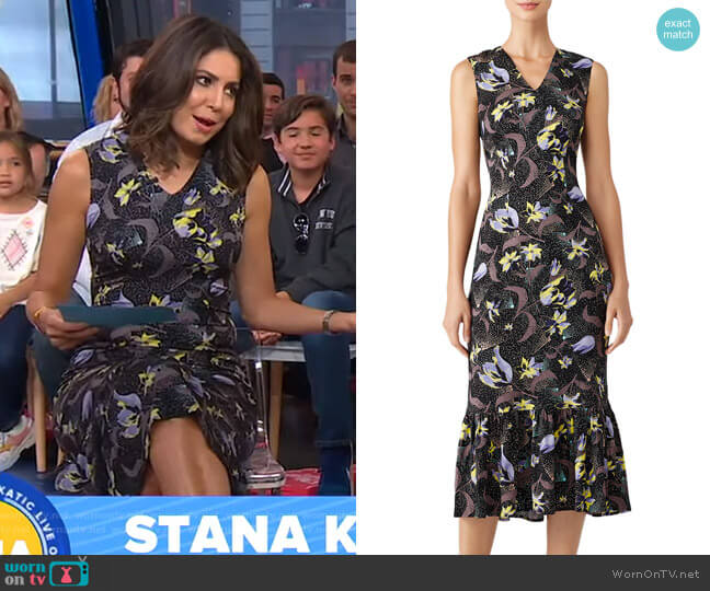 Suno Floral Ruffle Hem Sheath worn by Cecilia Vega on Good Morning America