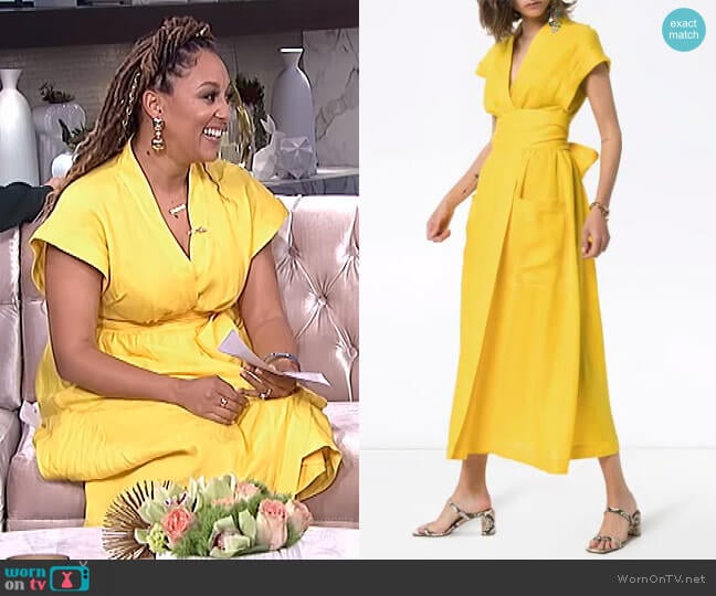 Three Graces Clarissa Belted Wrap Dress worn by Tamera Mowry on The Real